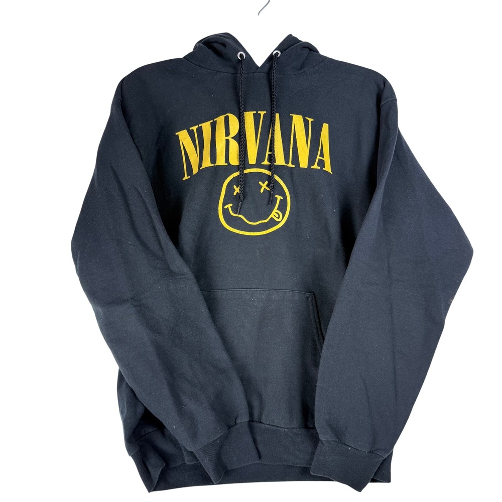 Port and Company Nirvana Hoodie Adult Small Black Smiley Grunge Rock Aesthetic